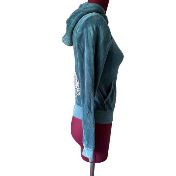Juicy Couture Y2K Velour Hooded Full Zip Teal Jacket size S - Picture 8 of 10